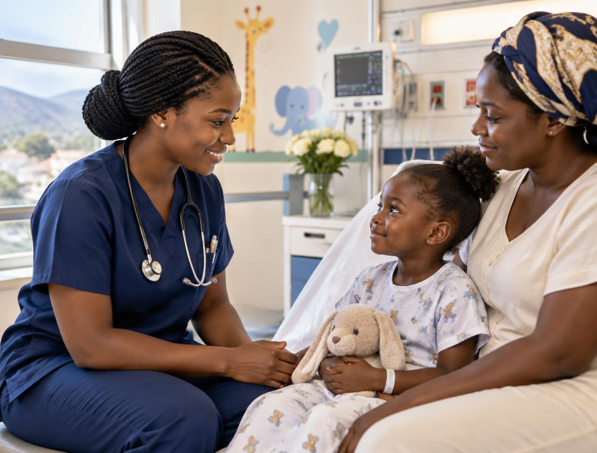 Haitian nurse caring for a young patient